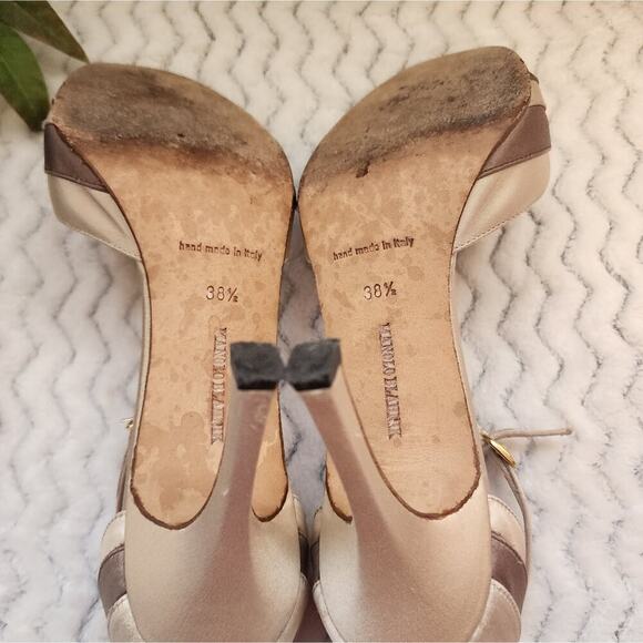 Manolo Blahnik Satin 2 tone sling back heels size 8.5 - Picture 3 of 8